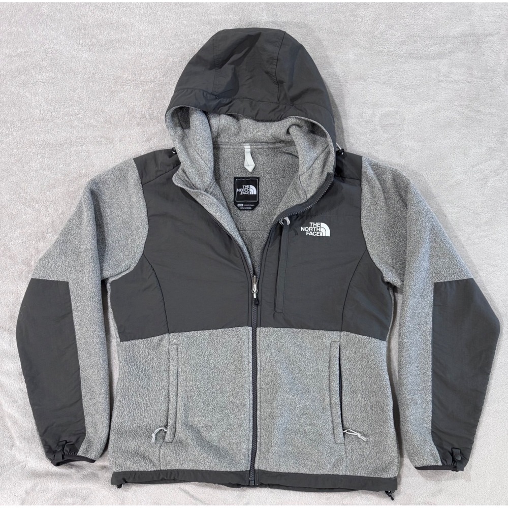The North Face Denali Hooded Fleece Jacket Womens Medium Grey Charcoal Full Zip